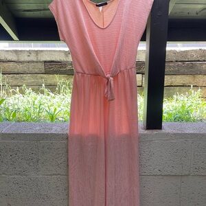 Caution to the Wind Light Coral Knit Jumpsuit with Tie Waist